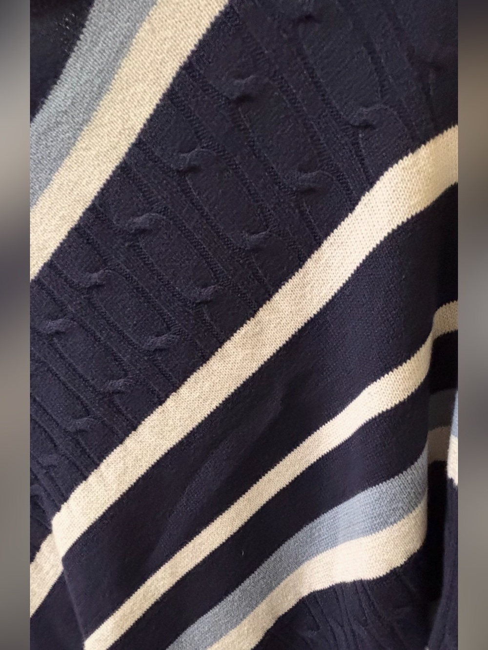 Liz Claiborne Diagonal Striped Knit Top in Navy, White & Light Blue - Picture 3 of 3